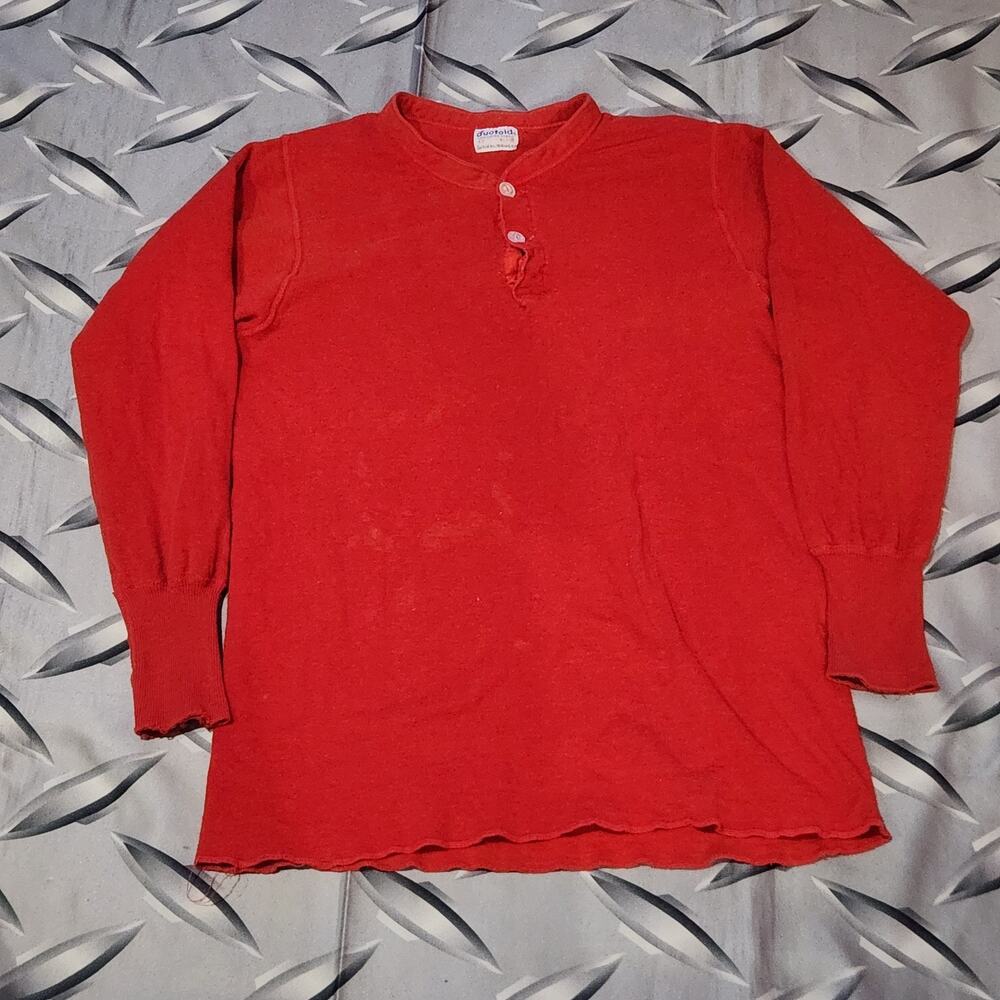 Vintage 50s 60s Duofold Shirt Mens S Red Henley Outdoors USA Made True Vintage